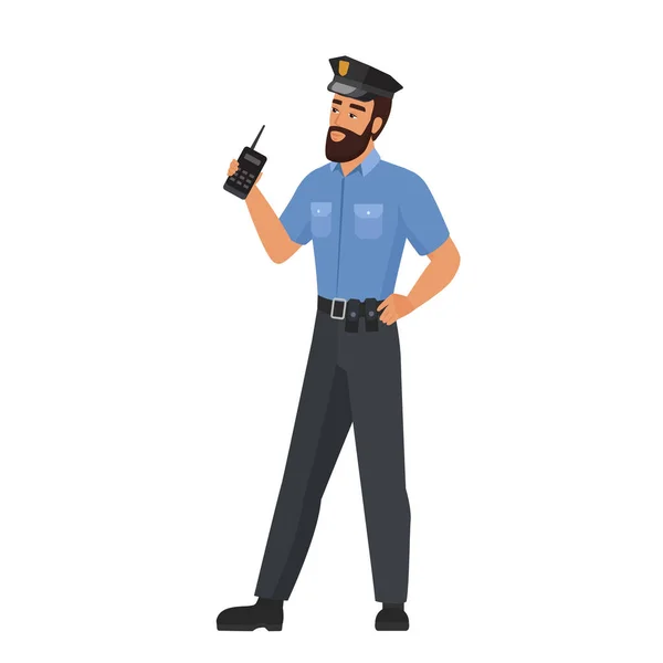 Poliziotto Con Radio Walkie Talkie Illustrazione Vettoriale Del Fumetto Del — Vettoriale Stock