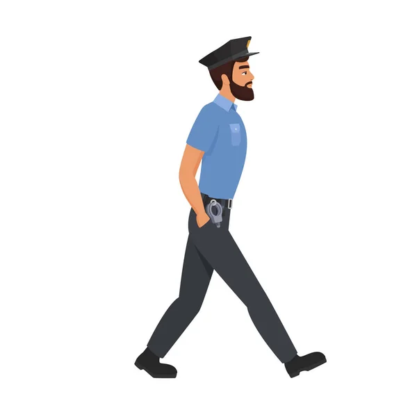 Seitenansicht Eines Wandelnden Polizisten Polizist Arbeitsuniform Cartoon Vektor Illustration — Stockvektor