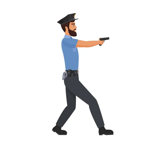 Rendőr Pisztollyal Kezében Rendőrtiszt Lövés Támadás Rajzfilm Vektor Illusztráció — Stock Vector