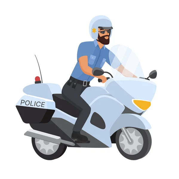 Policista Jezdí Motorce Hlídka Policista Motocyklu Karikatura Vektor Ilustrace — Stockový vektor