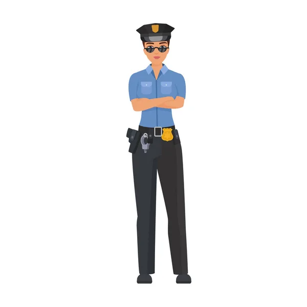 Komoly Rendőrnő Keresztbe Tett Karokkal Álló Női Rendőr Dolgozó Egyenruha — Stock Vector