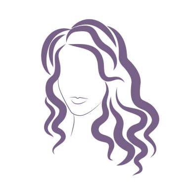Dalgalı saç logosu silueti olan kadın yüzü. Modern kıvırcık kıvırcık saç vektörü çizimi