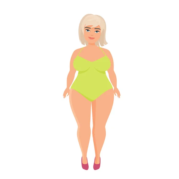 Beautiful Overweight Woman Swimsuit Summer Beach Clothing Size Women Cartoon — Stock Vector