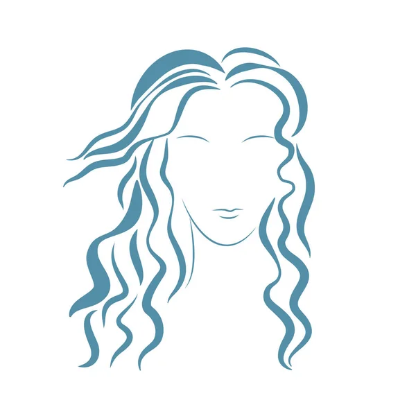 Cara Mujer Con Silueta Logotipo Pelo Ondulado Moderno Glamoroso Peinado — Vector de stock