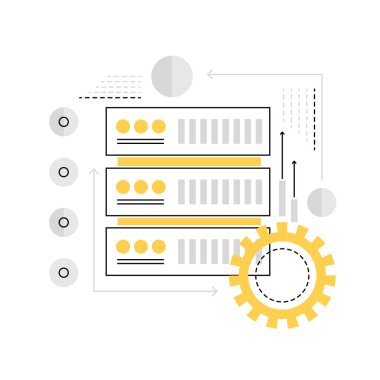 Ağ sunucu teknolojisi. Sunucu veritabanı, veri merkezi yönetim vektör illüstrasyonu