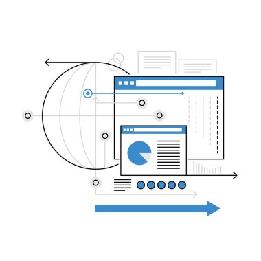 Küresel internet ağı. Uluslararası web iletişimi, küresel bağlantı vektör illüstrasyonu