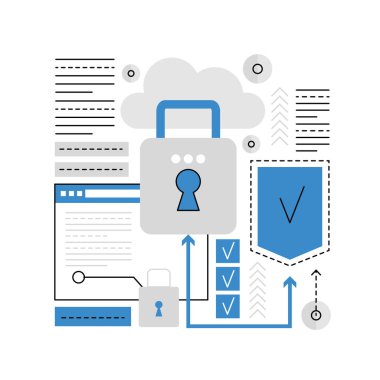 Bulut depolama koruması. Çevrimiçi güvenlik politikası, veri koruma grafik resimleme