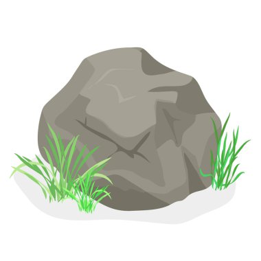 Çimenli bahçe taşı. Peyzaj tasarımı, bitkilerle kayalar, doğa kaya karikatür vektör illüstrasyonu