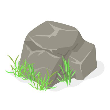 Çimenli dağ taşı. Peyzaj tasarımı, bitkilerle kayalar, doğa kaya karikatür vektör illüstrasyonu