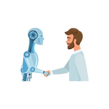 İnsan ve robot, iş adamı ve android arasındaki işbirliği ve ortaklık.