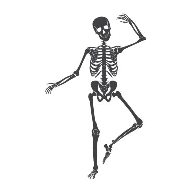 Siyah iskelet dansı, komik bir karakter. Cadılar Bayramı partisinde eklemleri ve kafatası dansı yapıyor.