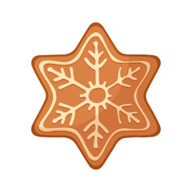 Noel kurabiyesi, kar tanesi şekilli bisküvi. Krema desenli vektör çizimi.