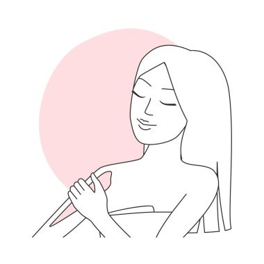 Kollarına krem süren bir kız. Güneş koruyucu krem, vücut bakımı vektör çizelgesi çizimi