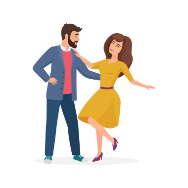 Genç çiftin randevusu kutlu olsun, erkek ve kadın dansçılar enerjik müzik vektörü illüstrasyonuyla dans ediyorlar.