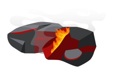 Kömür közleri kırmızı, parlak ateş ve dumanla yanar, kömür yakar, vektör illüstrasyonuyla.