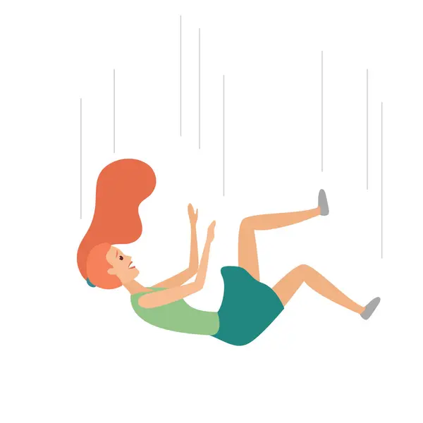 Mujer Cayendo Desde Altura Personaje Femenino Volando Choque Vector Estrés — Vector de stock