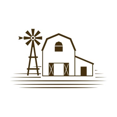 Organik saman ya da tahıl depolamak için çiftlik ahırı, köy evi oyma işareti vektör illüstrasyonu