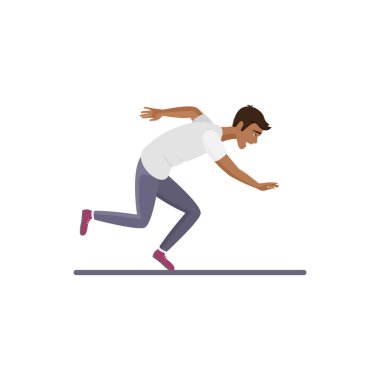 Dikkatsiz adam yolda hızla koşuyor ve düşüyor, vektör çiziminde tökezleyen kişi
