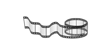 Boş çerçeveli 3D film şeridi, vektör illüstrasyonunu kıvıran retro film bandı