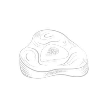 Kemikli yuvarlak et, çizgili kasap dükkanı ürün temsili.