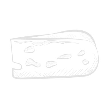 Peynir dilimi, delikleri olan üçgen şekilli parça, çizgi çizimi süt ürünü çizimi illüstrasyonu