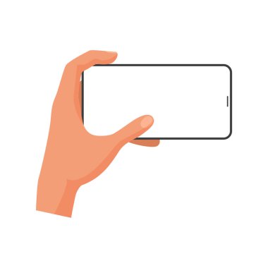 3D insan eli akıllı telefonu tutuyor, yatay ekran vektör illüstrasyonu gösteriyor