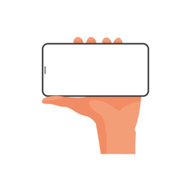 Haber besleme vektörü illüstrasyonunu okumak için akıllı telefonu yatay pozisyonda tutan üç boyutlu insan eli