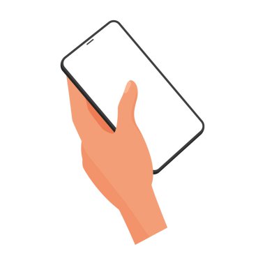 3D insan eli akıllı telefonu tutuyor, boş beyaz ekran vektör illüstrasyonlu cep telefonu kullanıyor