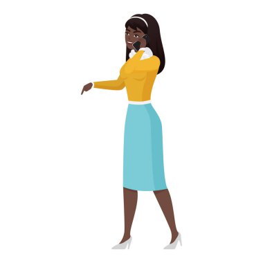 Cep telefonuyla konuşan kadın, öğretmen, mali danışman ya da yürüyen muhasebeci vektör çizimi