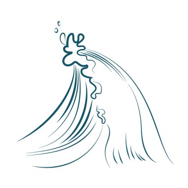 Deniz ya da okyanus yüksek dalga çizgisi çizimi, kenar vektör illüstrasyonunda köpük kabarcıkları ile