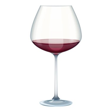 Kırmızı şarap bardağı, 3 boyutlu şeffaf bardakta alkollü içki illüstrasyonu.