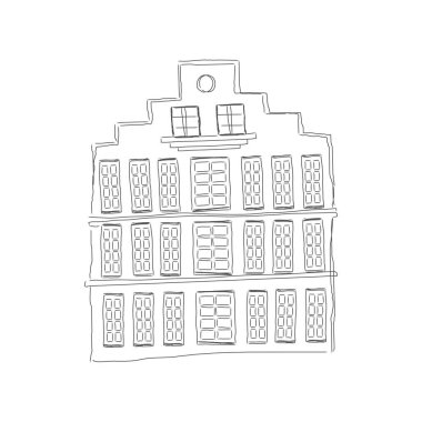 Retro yapı cephesi, ünlü Avrupa eski mimari çizimi çizim vektör illüstrasyonu