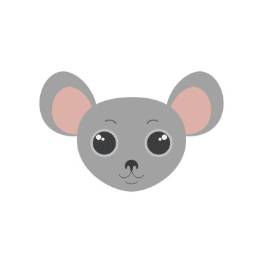 Şirin fare yüzü, gri fare portresi, Avatar vektör çizimi için komik hayvan maskotu.