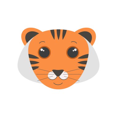 Çizgili şirin kaplan yüzü, vahşi yırtıcı karakter çizimi portresi.