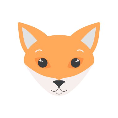 Şirin tilki surat, portakal rengi hayvan portresi orman vektörü çizimi.