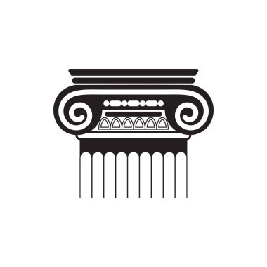 Kadim mermer yapı sütunu başkenti veya süslü anıt siyah çizgi vektör illüstrasyonu