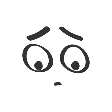 Tek renkli basit karalama biçimi vektör illüstrasyonunda sevimli yüzdeki hüzünlü ifade