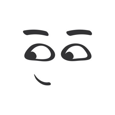 Sinsi karakter gülümsemesi, tek renkli karalama stili vektör illüstrasyonunda yüz ifadesi