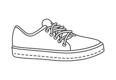 Bağcıklı ve düz tabanlı sıradan ayakkabılar, yürüyen çizgi ikonu çizimi için ayakkabılar