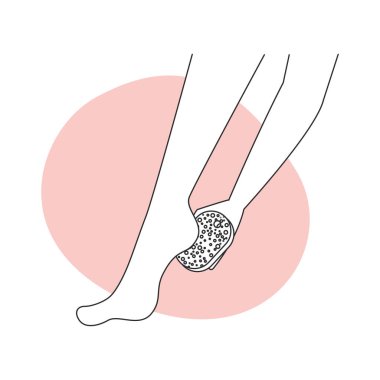 İnsan eli topuk derisini soyar, sünger taşı çizgisi ikon vektör çizimi ile masaj yapar.