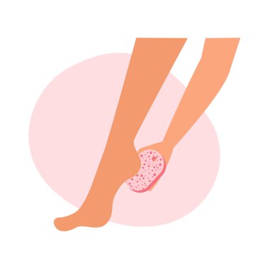 Kızlar, pürüzsüz vektör çizimi için topuk derisine sünger taşı ile masaj yaparlar.