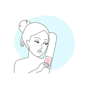 Genç bir kız tarafından koltukaltı bölgesi salgını, cilt bakımı prosedür çizgisi ikonu çizimi