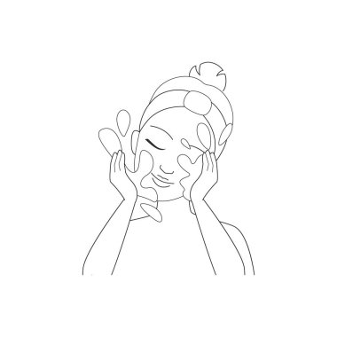 Kız yüzünü banyoda suyla yıkıyor, yüz hatlarını temizliyor.