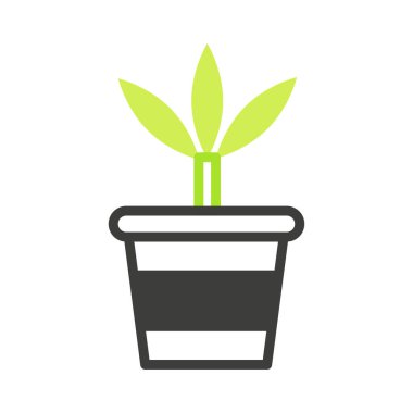 Çaydanlıkta filizlenme, bahçe hobisi sembolü, siyah ve yeşil çizgi vektör çizimi