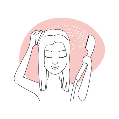 Suyun altında saç tarayan kız, saç bakım rutin vektör çizimi.