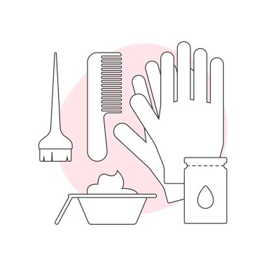 Saç boyama seti, eldiven ve saç boyası, tarak ve fırça vektör çizimi
