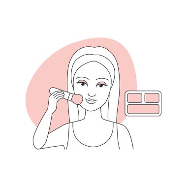 Palet çizgisi ikon vektör illüstrasyonundan fırça koruyucusuyla başvuran genç kadın