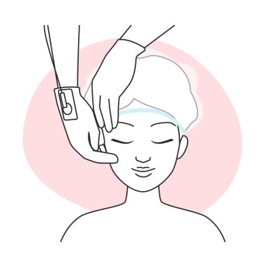 Mikro akım masaj ve cilt terapisi kozmetik çizgisi ikon vektör çizimi