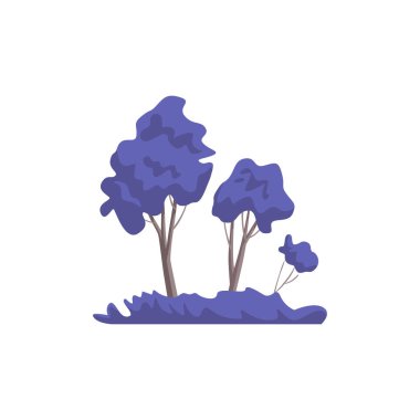 Gece parkındaki ağaçların üzerindeki mor otlar ve yapraklar basit manzara çizimleri.