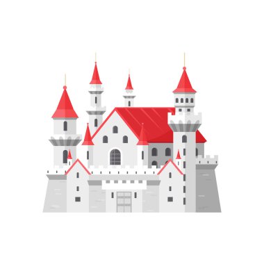 Ortaçağ krallığının peri kalesi, şövalyeler kale, kulelerin vektör illüstrasyonlu kalesi.